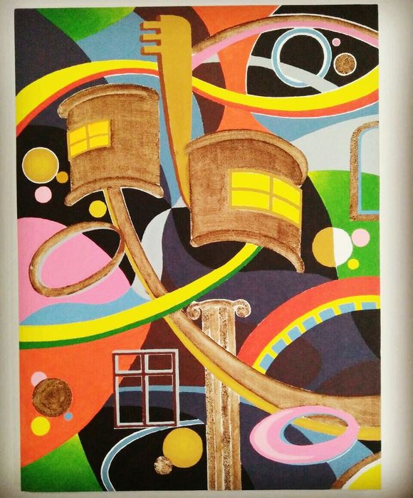 Isola Barokah, tea and acrylic on canvas